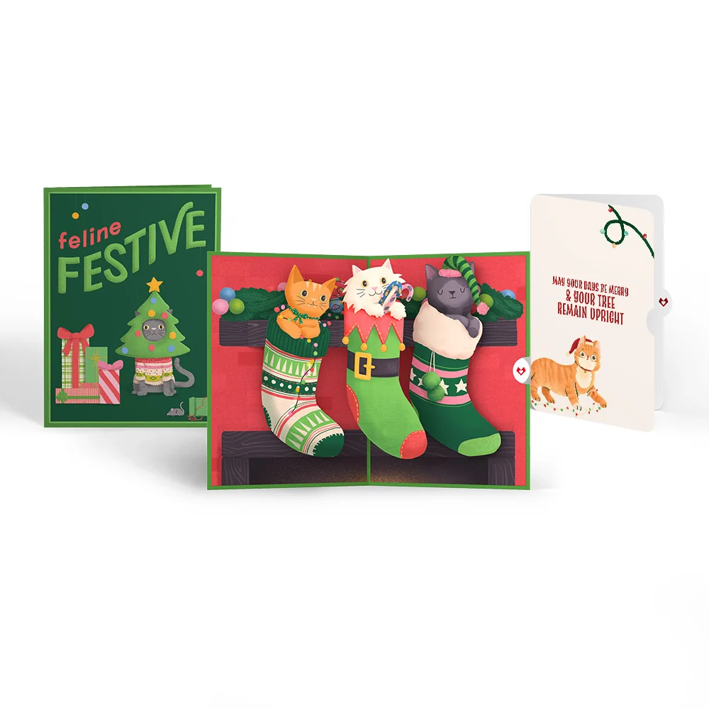 Lovepop Christmas Cat Stockings Pop-Up Card and Funny Sentiment Set Cream