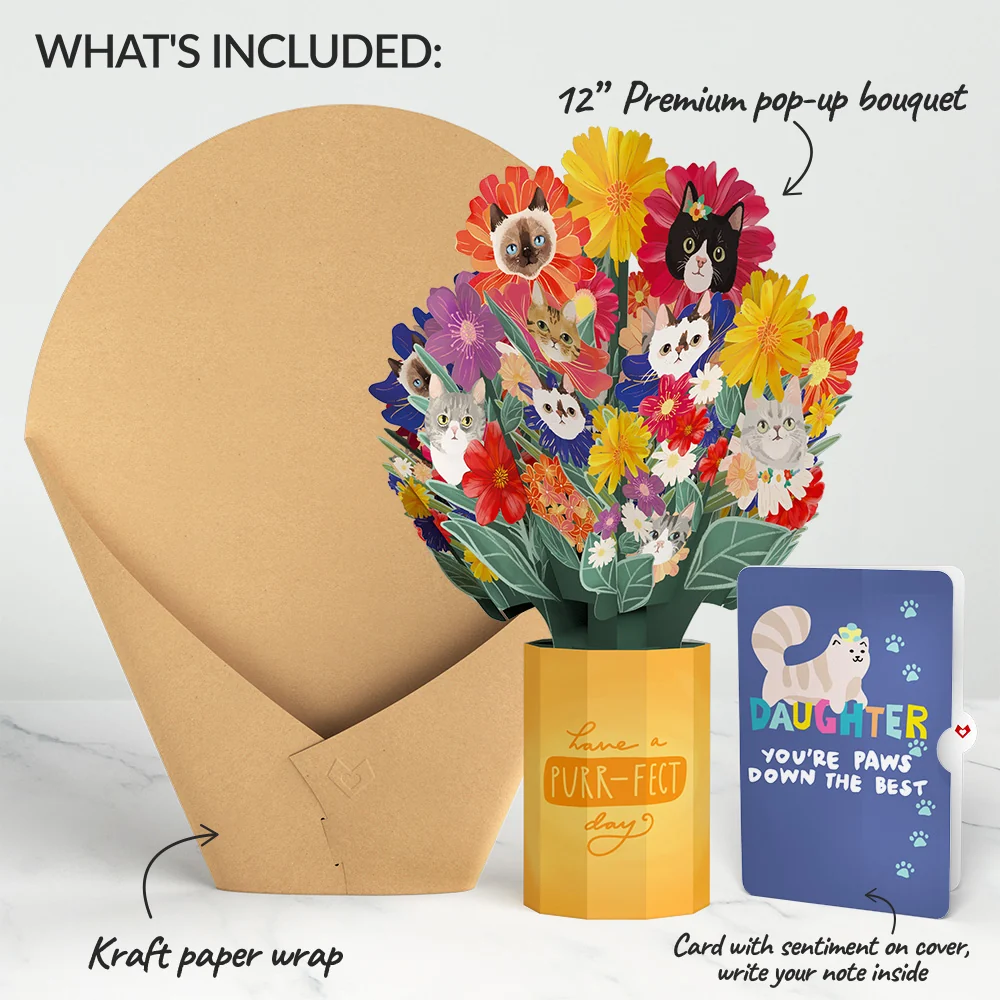Lovepop Purr-fect Cat Birthday Bouquet and Sentiment Set for Daughter Vase - Image 2