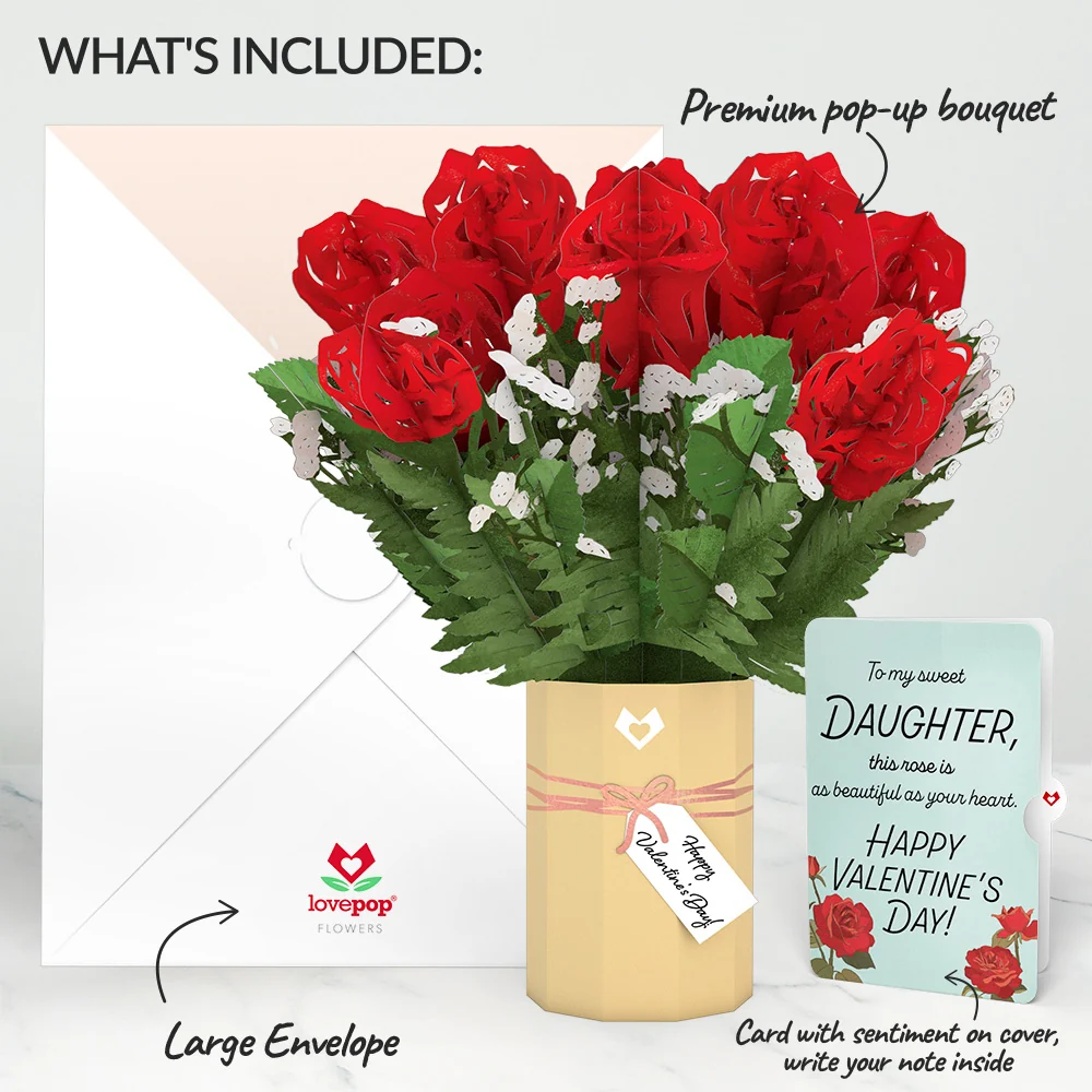 Lovepop Valentine's Day Flower Bouquet and Sentiment Set for Daughter Vase - Image 2