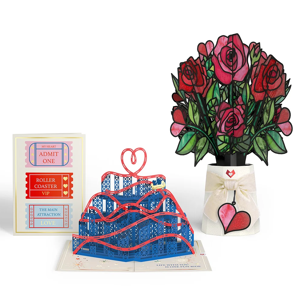 Lovepop Love Rollercoaster Pop-Up Card & Suncatcher Bouquet Bundle