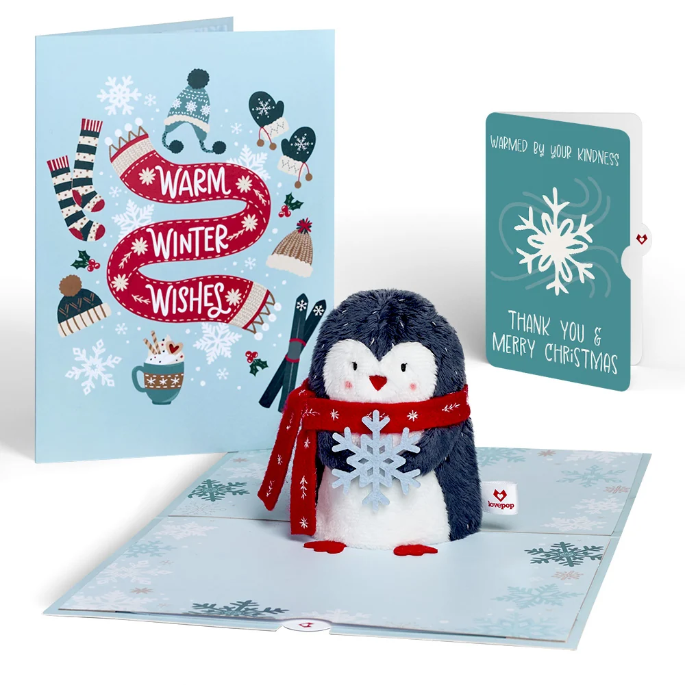 Lovepop 'Warm Winter Wishes' Holiday Penguin Plushpop Card and Snowflake Kindness Sentiment Set Mug