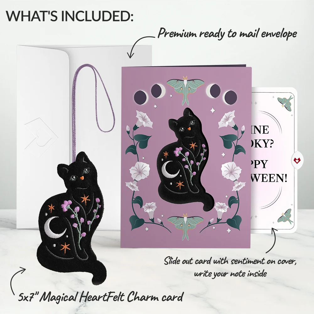 Lovepop Mystic Black Cat Halloween HeartFelt Charm Card and Feline Spooky Sentiment Set - Image 2