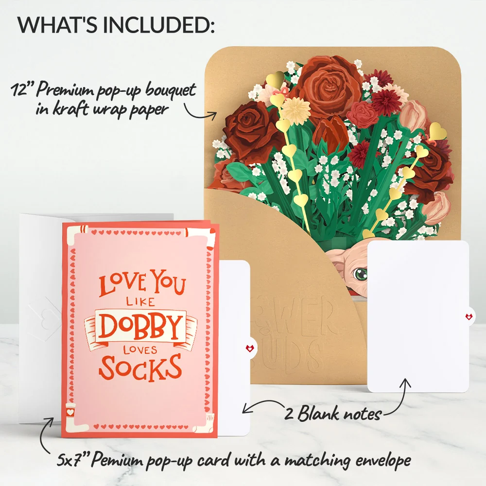 Lovepop Harry Potter Dobby Valentine’s Day Pop-Up Card & Flower Buds Bouquet Bundle - Image 2