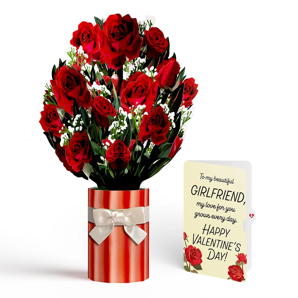 Lovepop Romantic Red Roses Valentine Bouquet and Sentiment Set for Girlfriend Vase