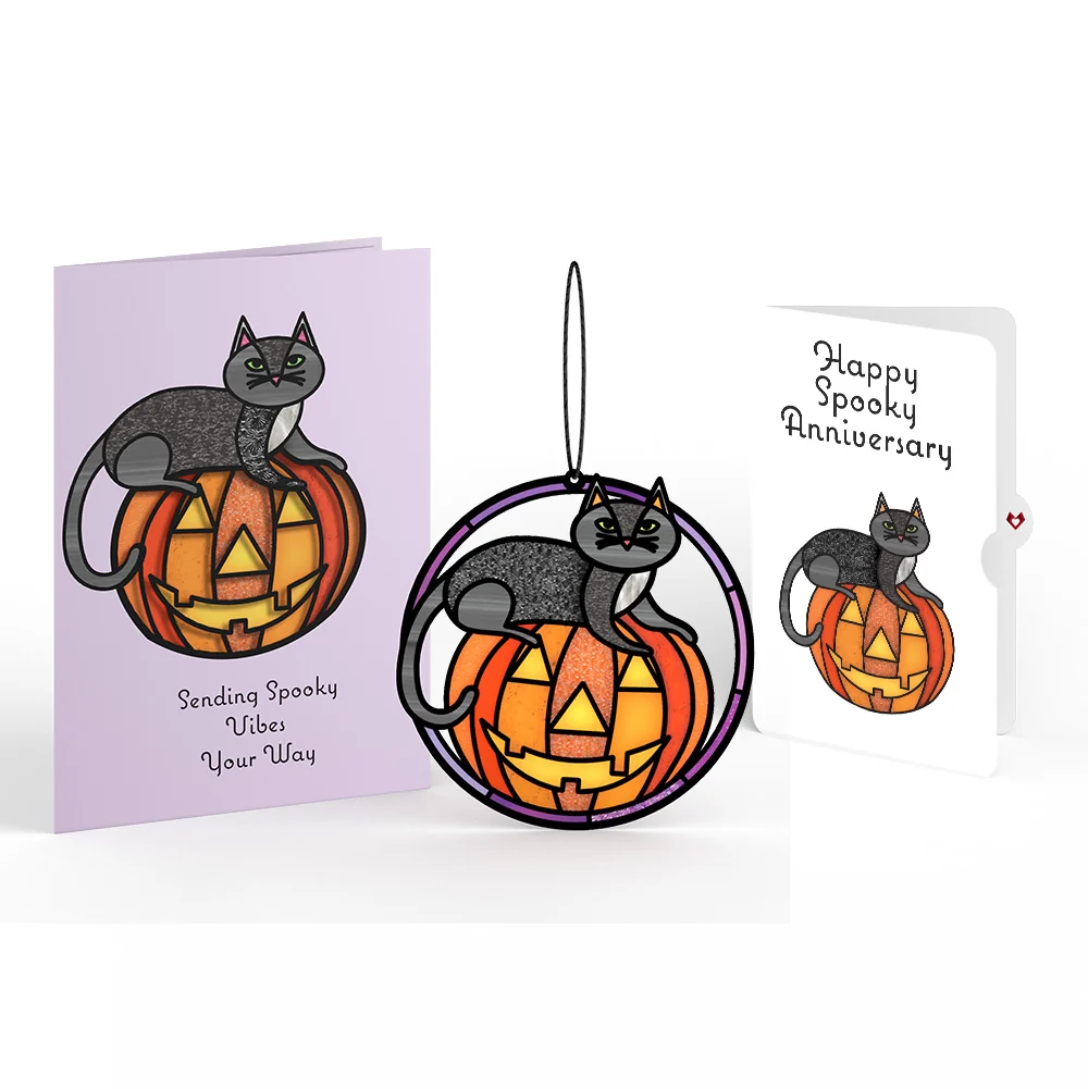 Lovepop Spooky Vibes Halloween Cat Suncatcher Card and Anniversary Sentiment Set