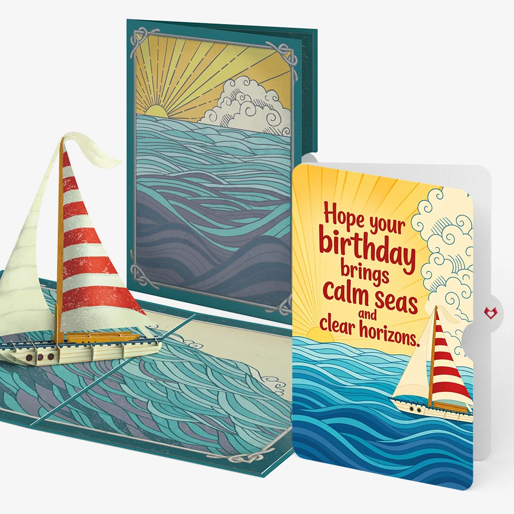 Lovepop Sailboat on the Horizon Birthday Pop-Up Card and Calm Seas Sentiment Set