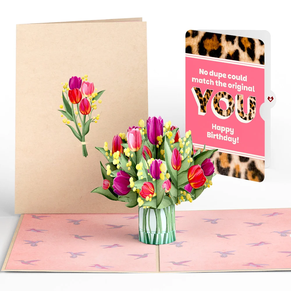 Lovepop Cheerful Tulips Birthday Pop-Up Card and The original YOU Sentiment Set Vase