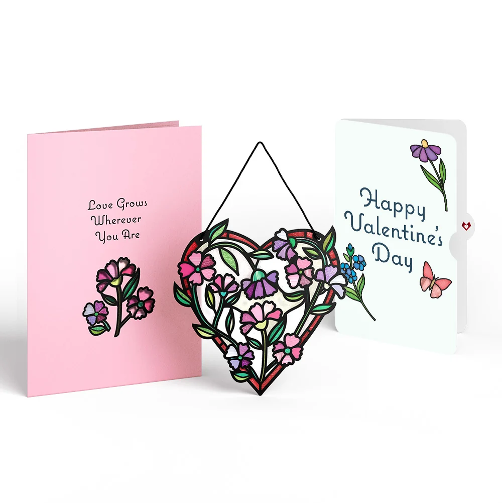 Lovepop Love Grows Heart Valentine Suncatcher Card and Sentiment Set Glass