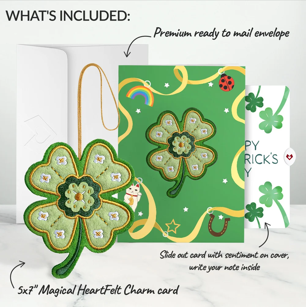 Lovepop Lucky Clover St. Patrick’s Day Heartfelt Charm Card and Shamrock Sprigs Sentiment Set - Image 2