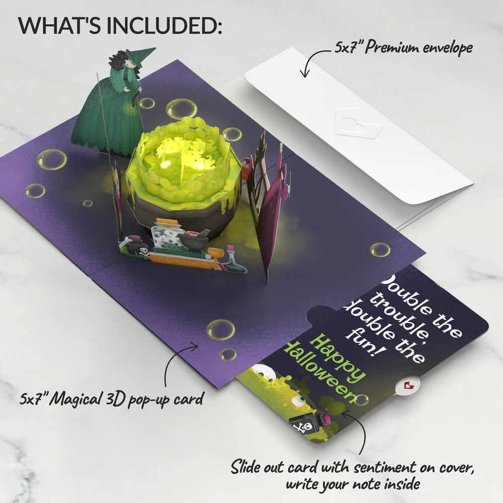 Lovepop Toil and Trouble Halloween Cauldron Music and Lights Pop-Up Card and Double the Trouble Sentiment Set Jar - Image 2