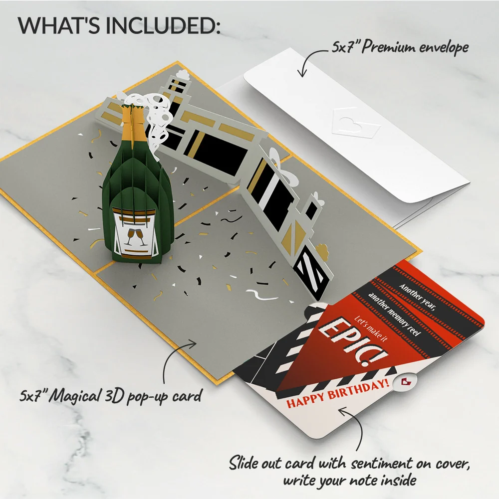 Lovepop Champagne Celebration Birthday Pop-Up Card and Epic Reel Sentiment Set Bottle - Image 2
