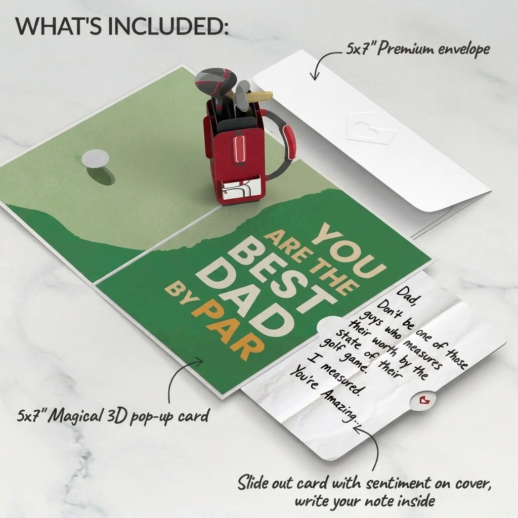 Lovepop Best Dad By Par Father's Day Pop-Up Card and Golf Worth Measured Sentiment Set for Dad Bag - Image 2