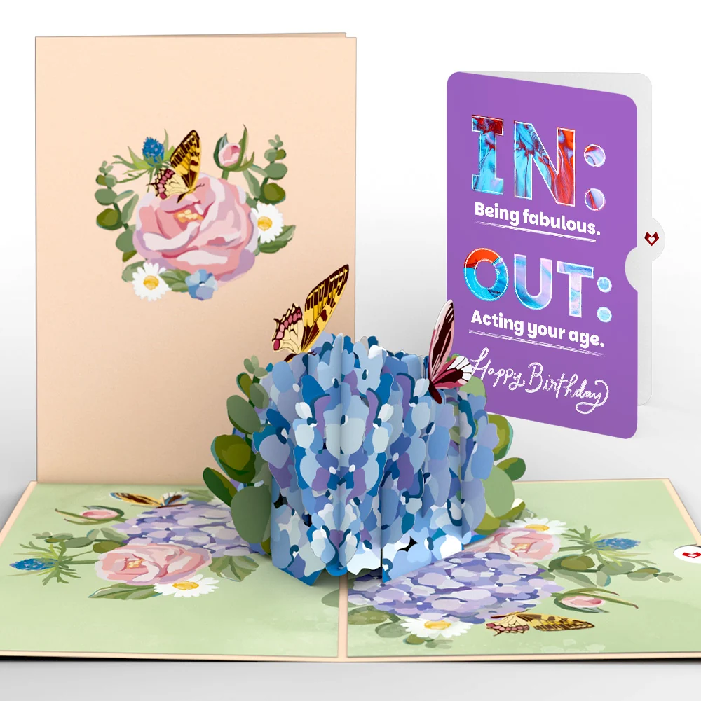 Lovepop Hydrangea Butterflies Birthday Pop-Up Card and IN & OUT Sentiment Set