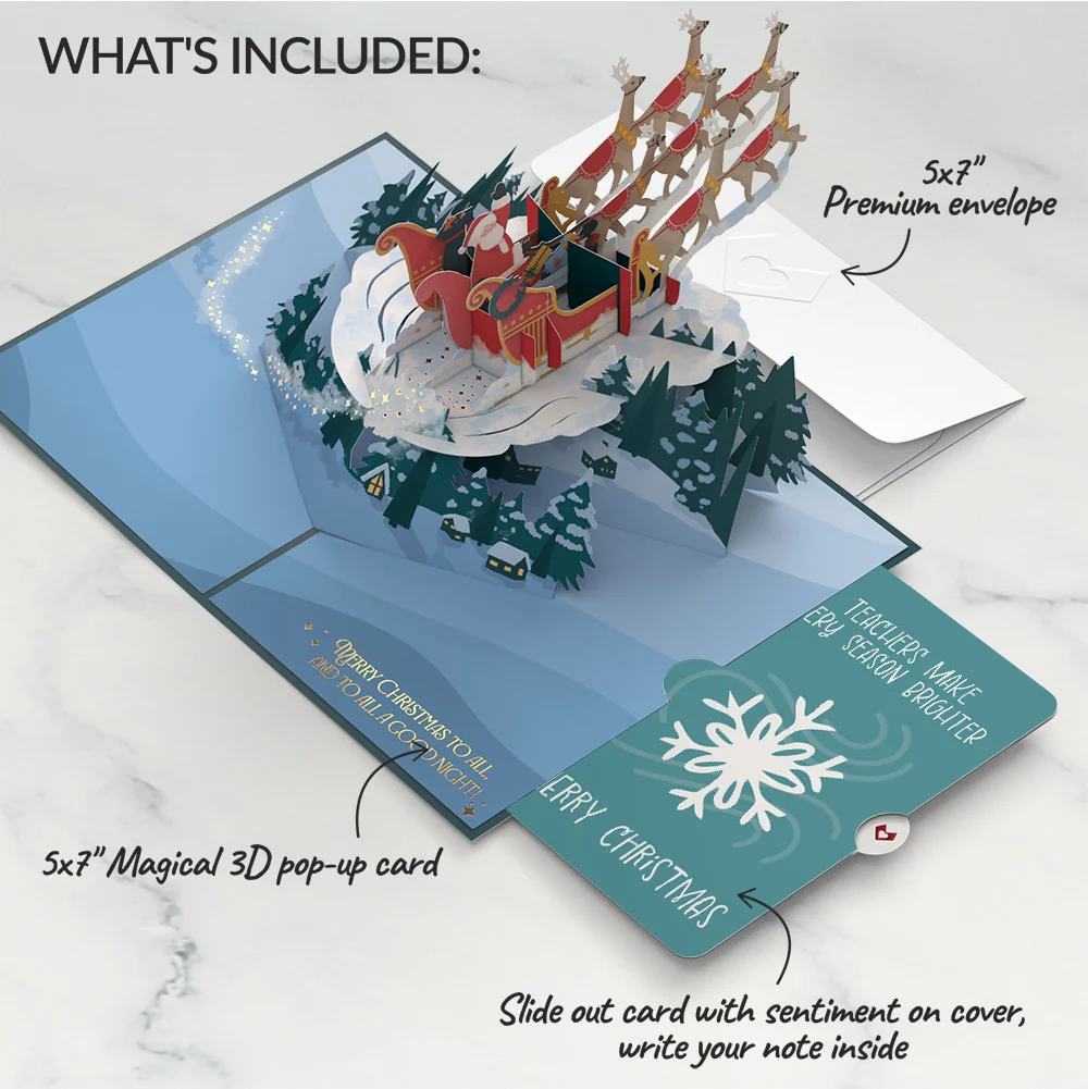 Lovepop Night Sky Santa Sleigh Christmas Pop-Up Card and Sentiment Set for Teacher - Image 2