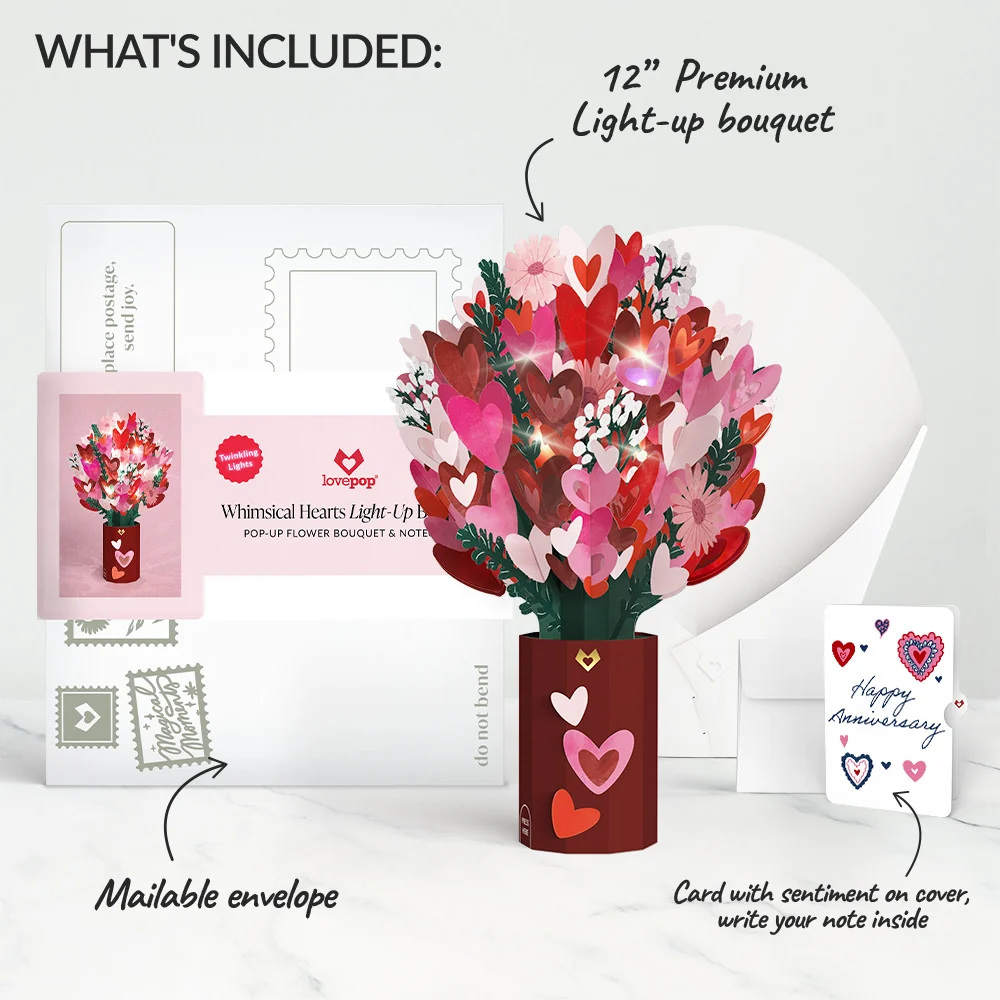 Lovepop Whimsical Hearts Anniversary Light-Up Bouquet and Sentiment Set Vase - Image 2