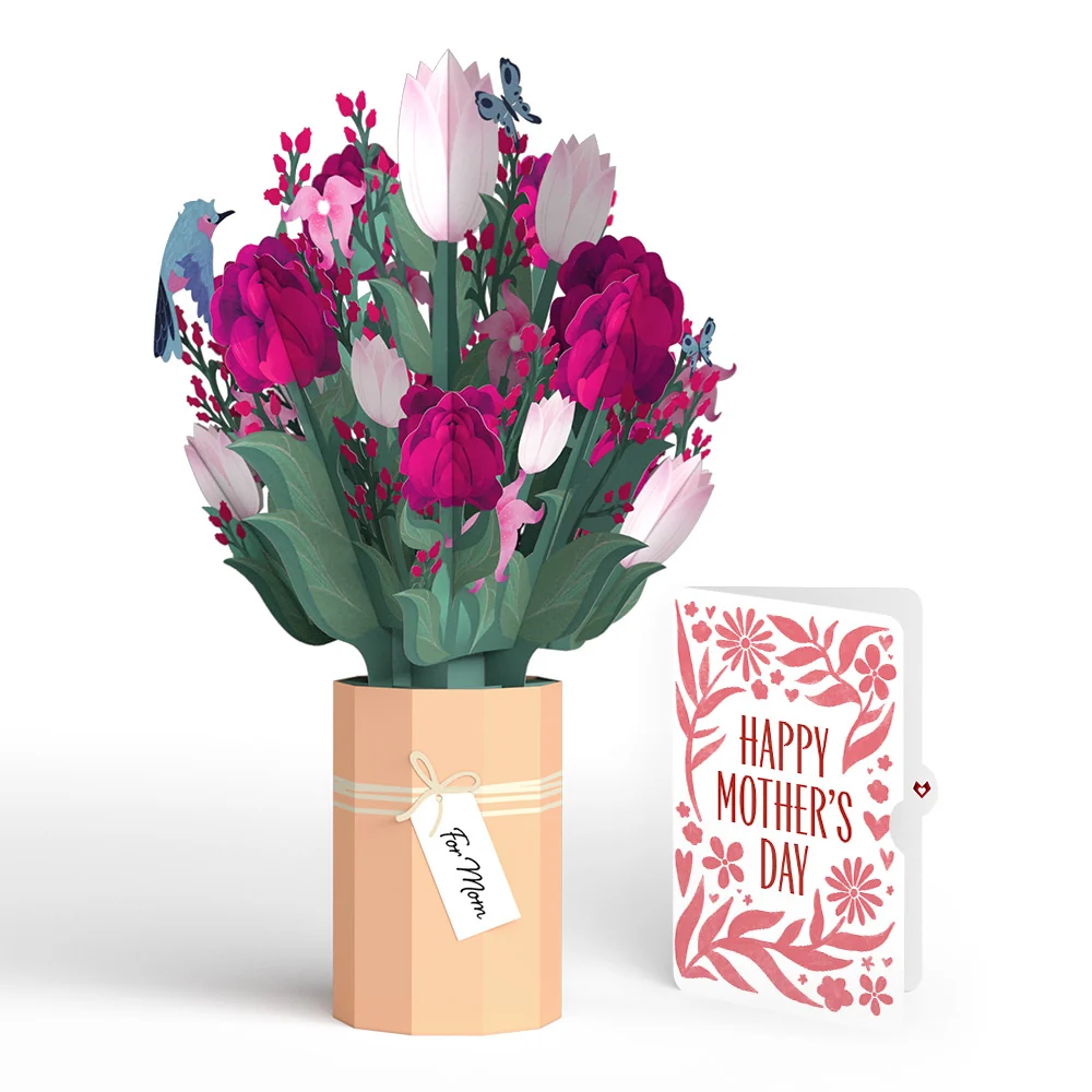 Lovepop Mother’s Day Bouquet and Bold Petal Pattern Sentiment Set for Mom Vase