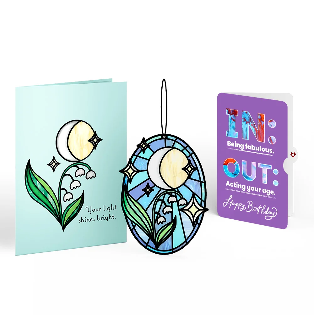Lovepop Shine Bright Twilight Bloom Birthday Suncatcher Card and IN & OUT Sentiment Set Glass