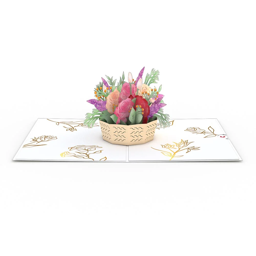Lovepop Pink Rose Basket Pop-Up Card Cream - Image 3