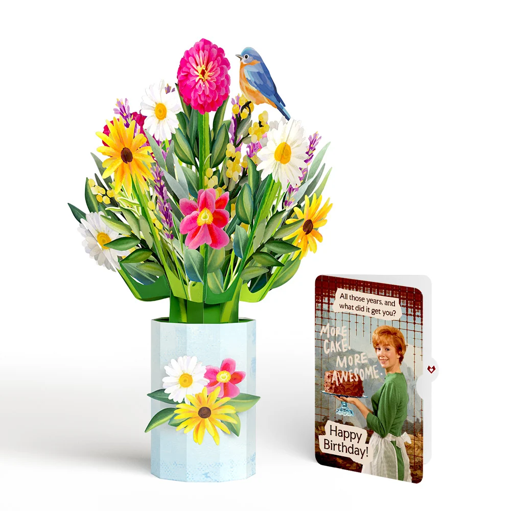 Lovepop Black-Eyed Susan Birthday Bouquet and More Cake More Awesome Sentiment Set Vase