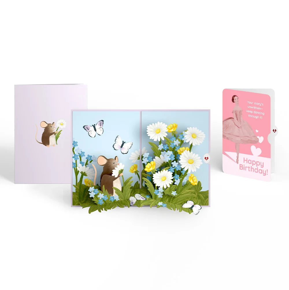 Lovepop Field Mouse in the Flowers Birthday Pop-Up Card and Dancing Through Life Sentiment Set