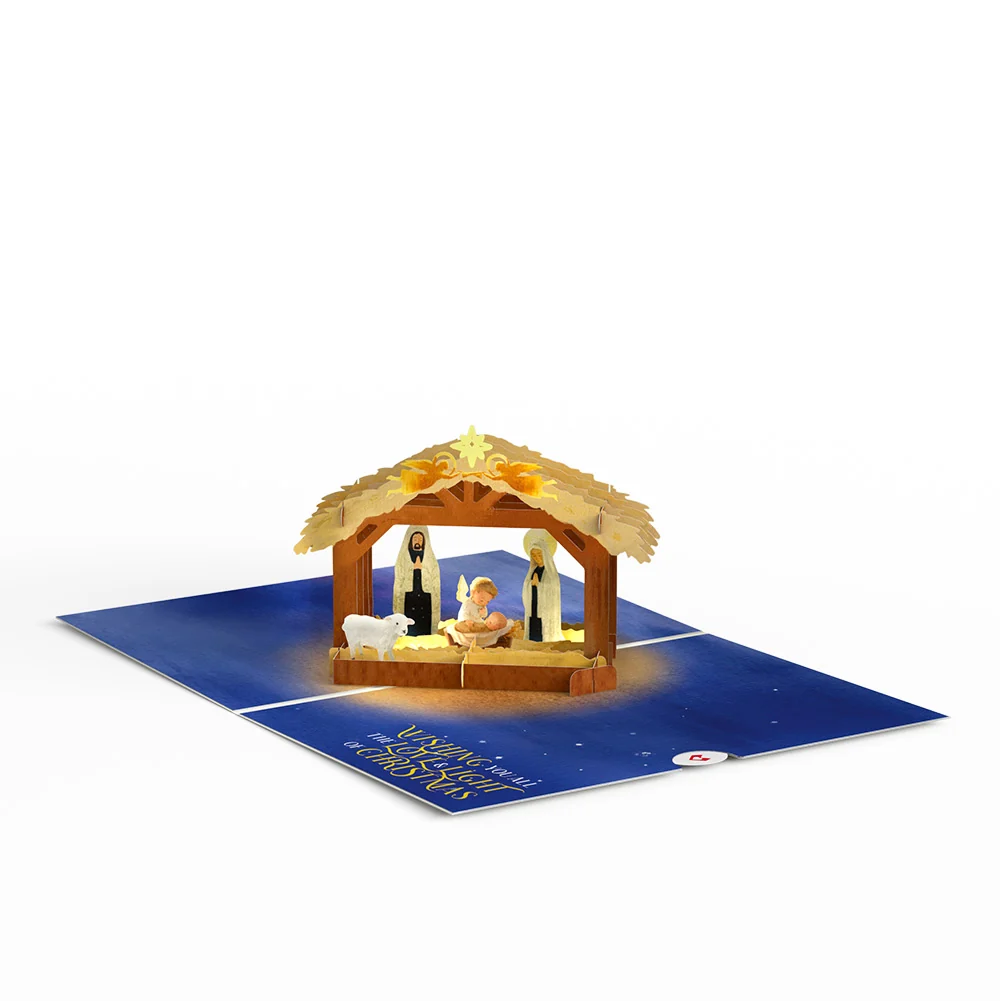 Lovepop A Child is Born Nativity Christmas Light-Up Pop-Up Card and Sentiment Set Straw - Image 3
