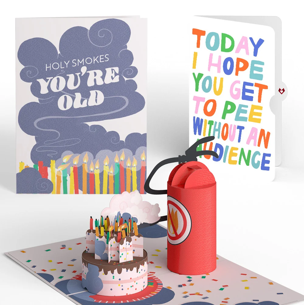 Lovepop Holy Smokes You're Old Birthday Pop-Up Card and Parenthood Humor Sentiment Set Candle