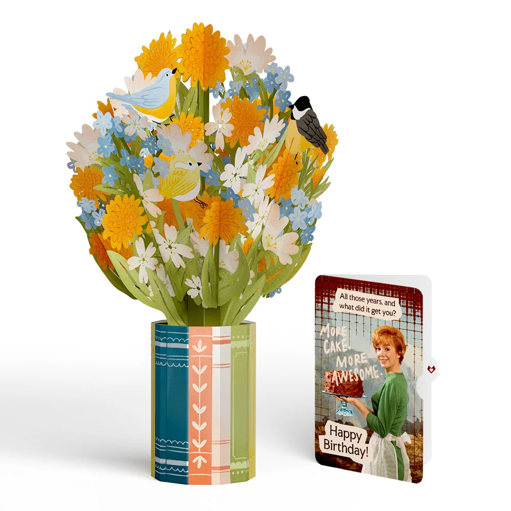 Lovepop Spring Joy Birthday Bouquet and More Cake More Awesome Sentiment Set Vase