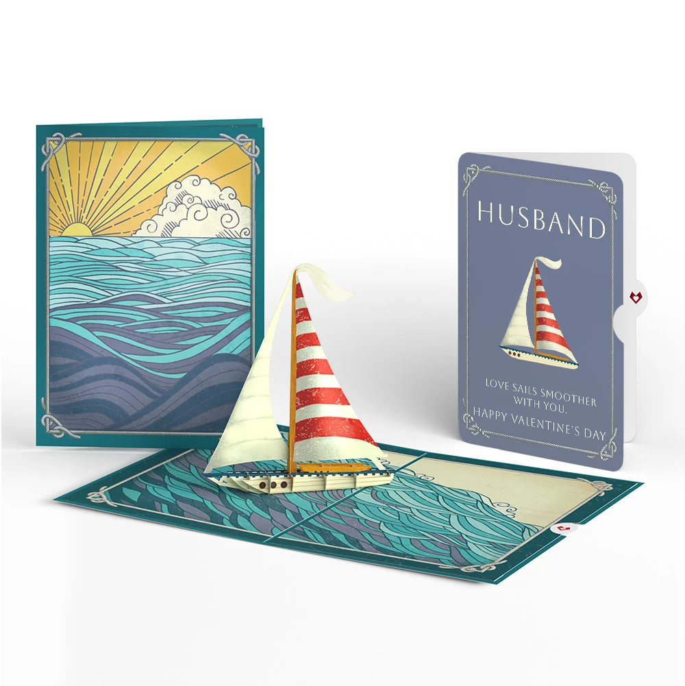 Lovepop Sailboat on the Horizon Valentine Pop-Up Card and Sentiment Set for Husband Cream