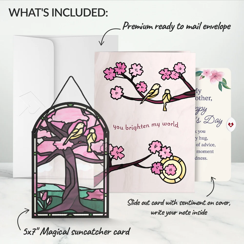 Lovepop You Brighten My World Birds Mother's Day Suncatcher Card and Sentiment Set for Step-Mother Glass - Image 2