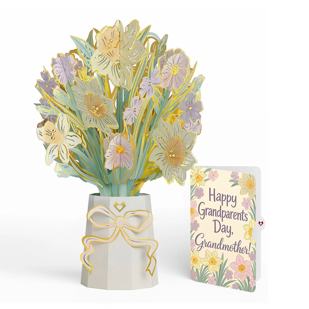 Lovepop Gilded Daffodil Luxe Bouquet and Grandparents Day Sentiment Set Vase