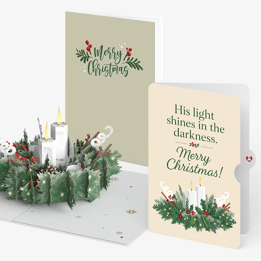 Lovepop Winter Greens Christmas Candle Pop-Up Card and His Light Shines Sentiment Set