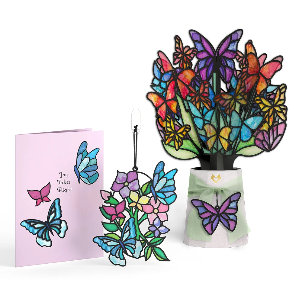 Lovepop Joy Takes Flight Butterfly Suncatcher Card & Bouquet Bundle