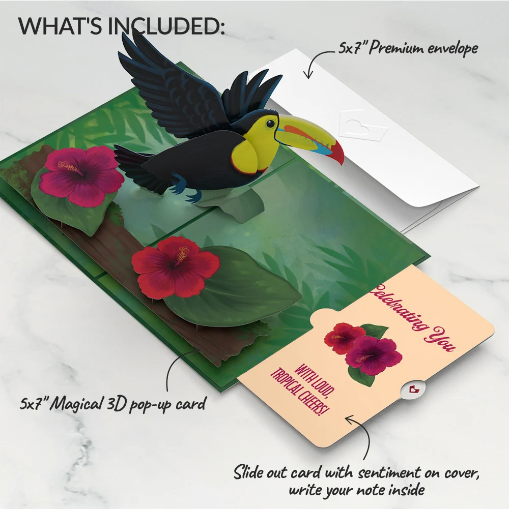 Lovepop Rainforest Toucan Celebrating You Pop-Up Card and Hibiscus Sentiment Set - Image 2