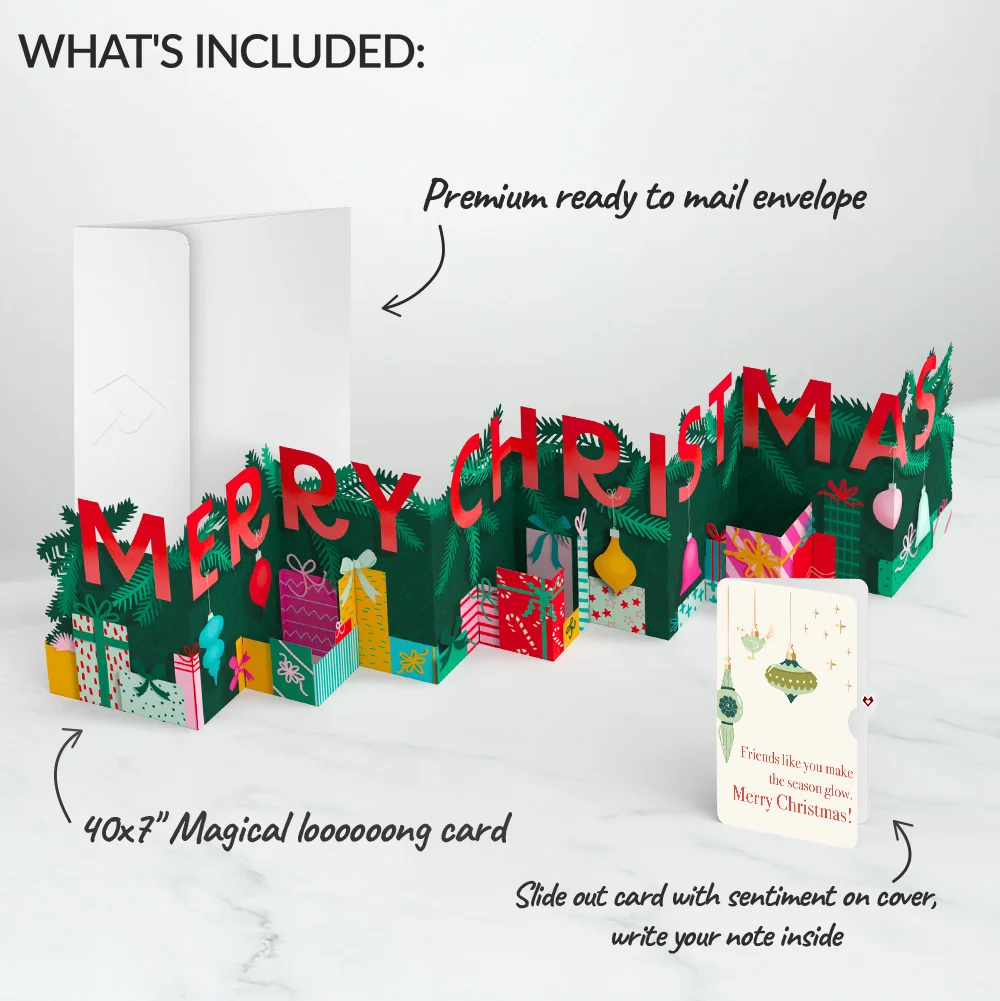 Lovepop Under the Tree Merry Christmas Loooooong Card (Expands to 2 feet) and Sentiment Set for Friend Cream - Image 2
