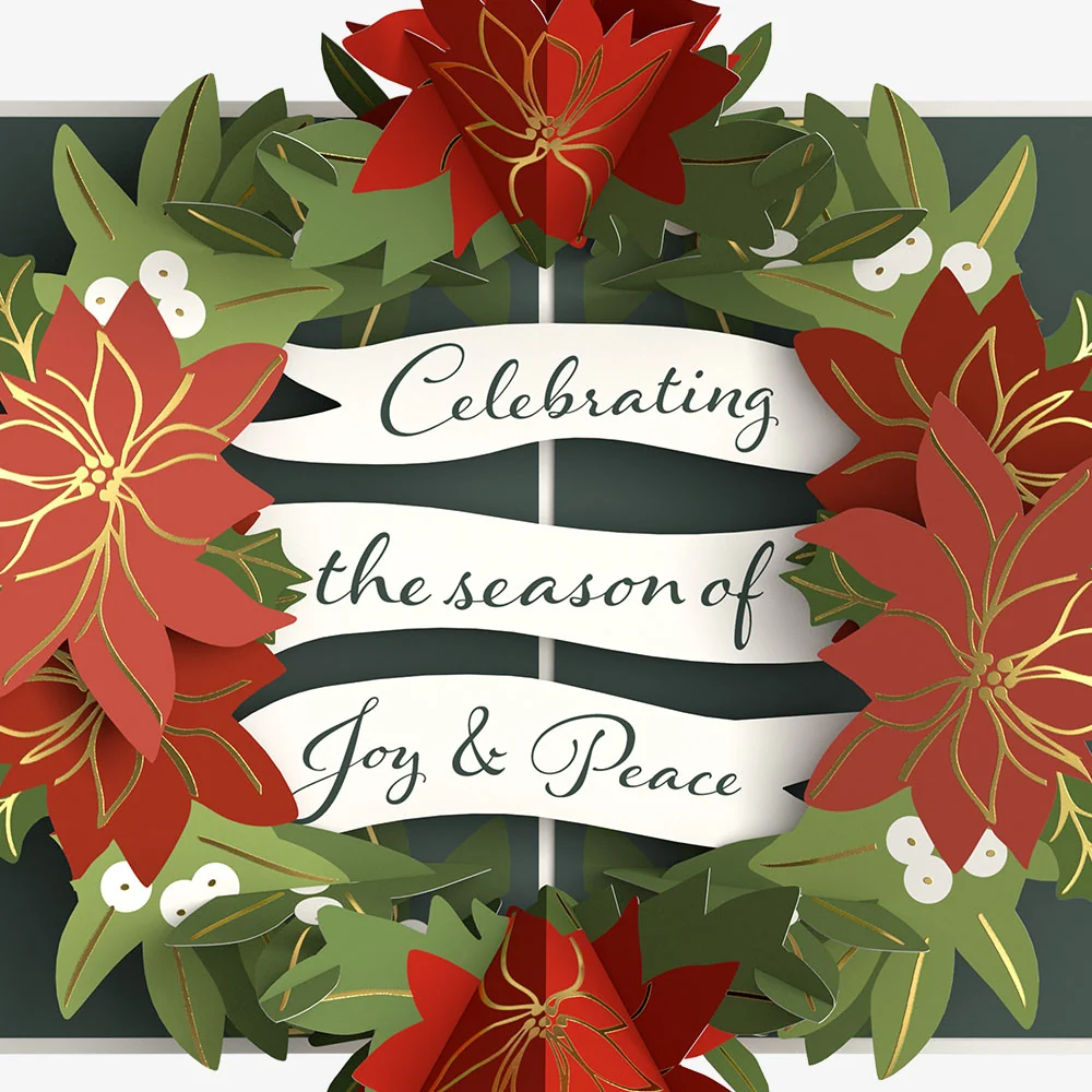 Lovepop Season's Greetings Poinsettia Wreath Christmas Pop-Up Card and Holly Botanicals Sentiment Set Cream - Image 3