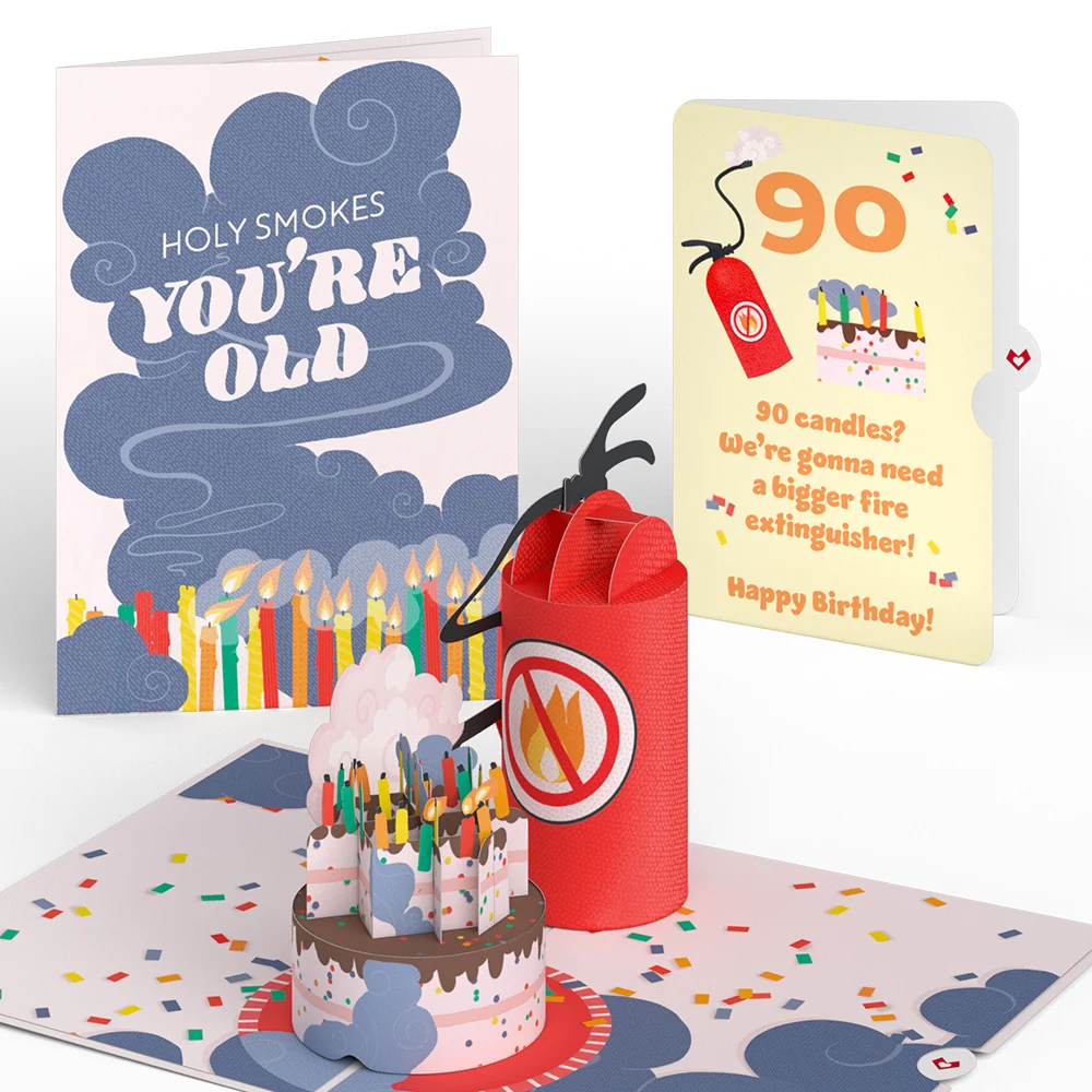 Lovepop Holy Smokes You're Old 90th Birthday Pop-Up Card and Sentiment Set Candle