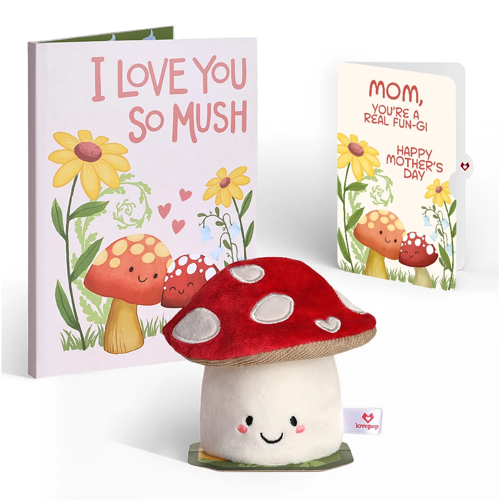 Lovepop 'Love You So Mush' Mother’s Day Plushpop Card and Meadow Fun-gi Mushroom Sentiment Set for Mom Cream