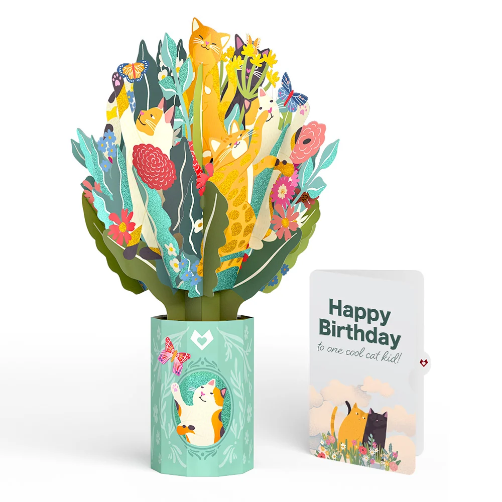 Lovepop Feline Fancy Birthday Glitter Bouquet and Sentiment Set for Kid Vase