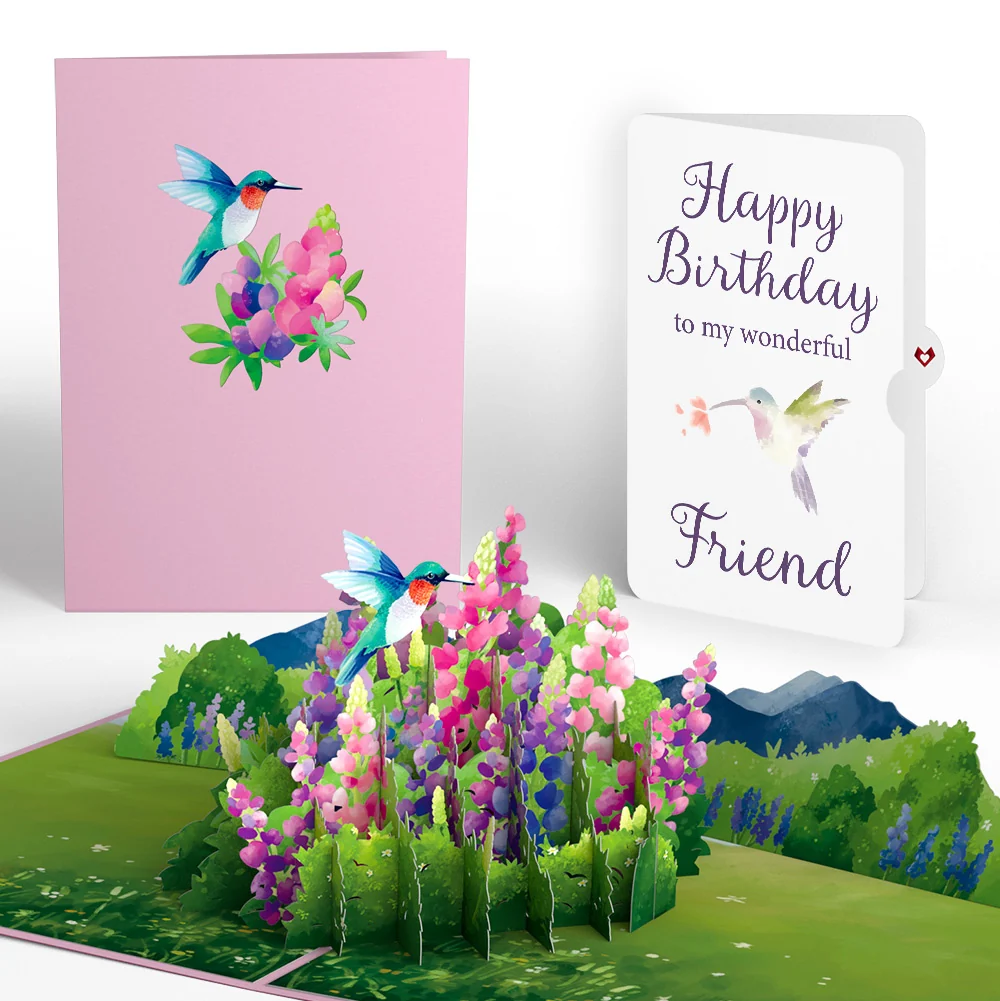 Lovepop Lupine Hummingbird Birthday Pop-Up Card and Sentiment Set for Friend