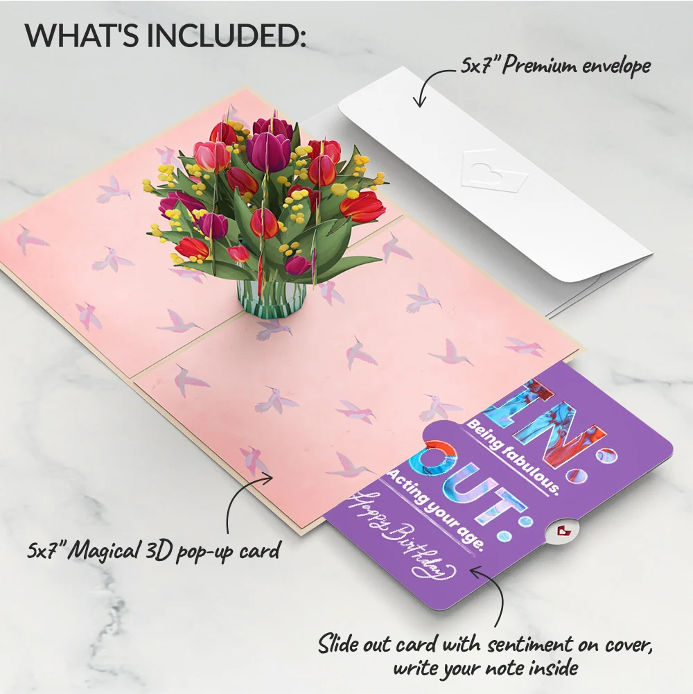 Lovepop Cheerful Tulips Birthday Pop-Up Card and IN & OUT Sentiment Set Glass - Image 2