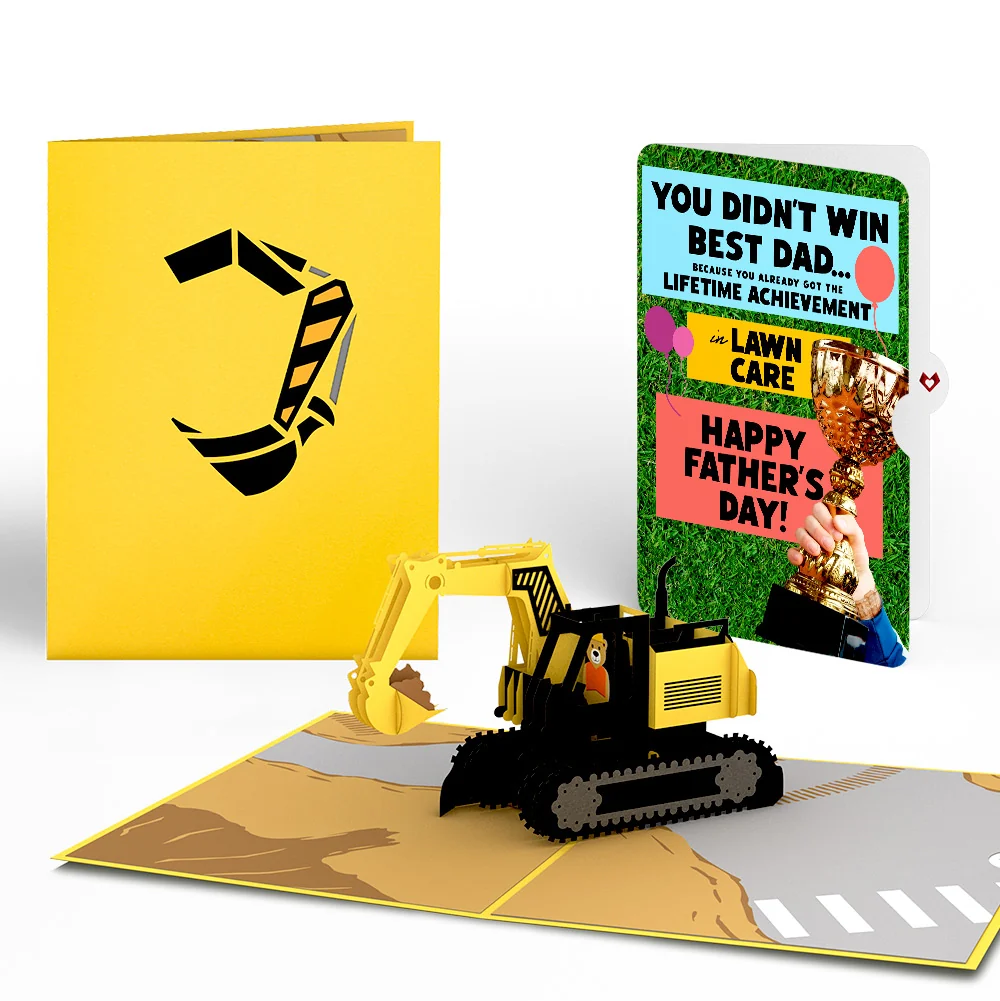 Lovepop Excavator Father's Day Pop-Up Card and Trophy Lawn Care Sentiment Set