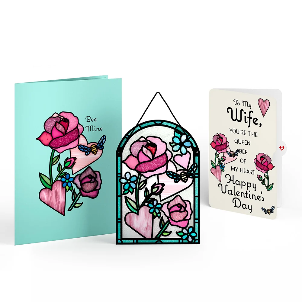 Lovepop Bee Mine Suncatcher Valentine Pop-Up Card and Sentiment Set for Wife Glass