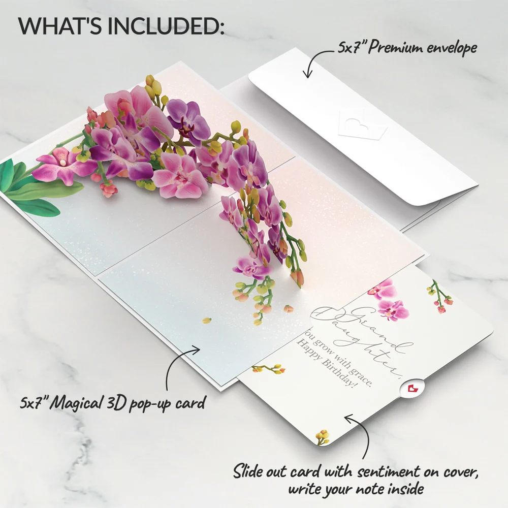 Lovepop Watercolor Orchid Birthday Pop-Up Card and Sentiment Set for Granddaughter - Image 2