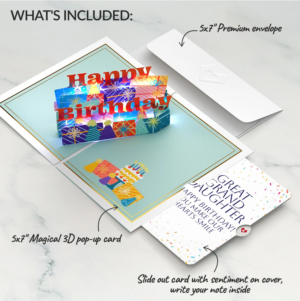 Lovepop Wishing You a Happy Birthday Music and Lights Pop-Up Card and Sentiment Set for Great Granddaughter - Image 2