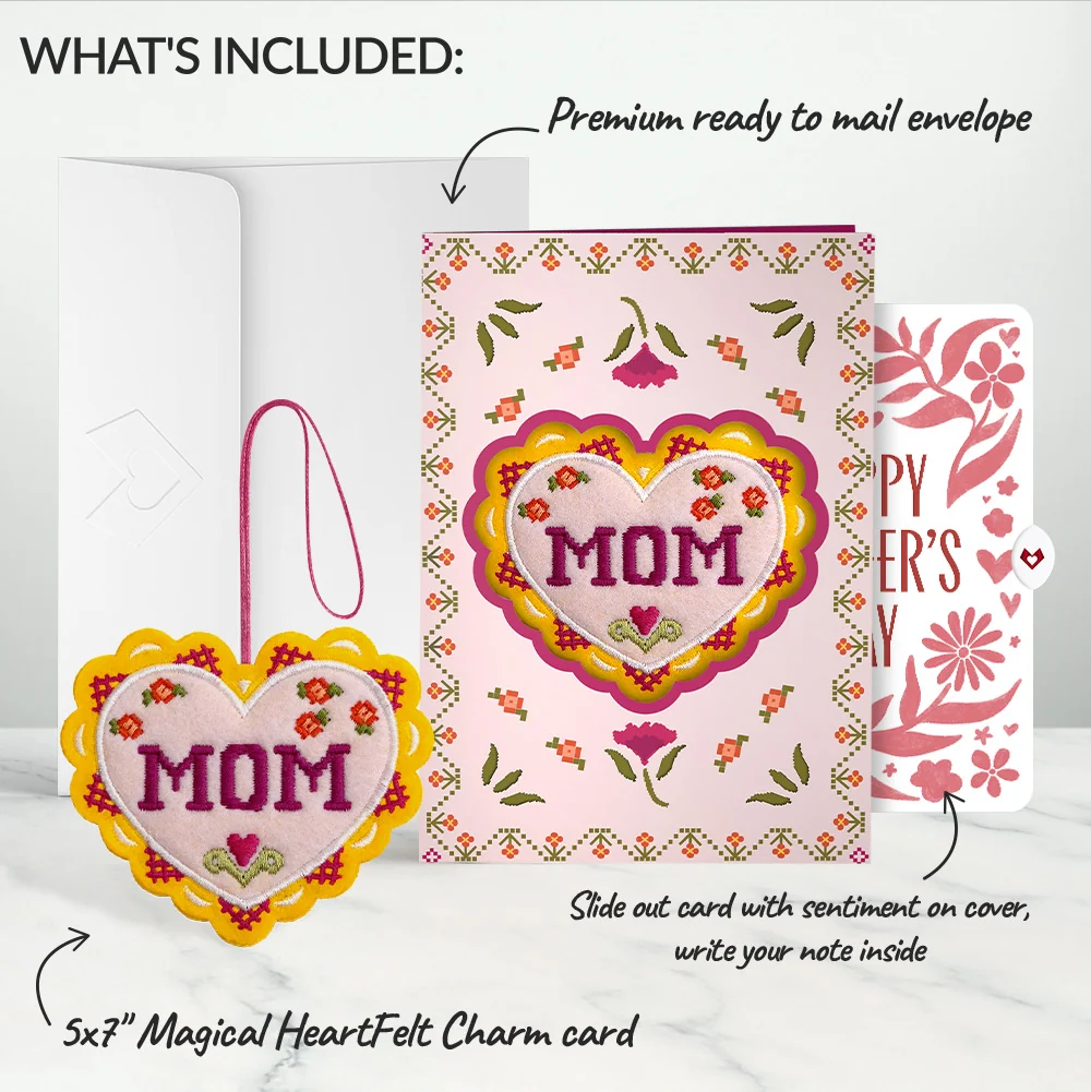 Lovepop Stitched with Love Mother’s Day HeartFelt Charm Card and Bold Petal Pattern Sentiment Set for Mom - Image 2