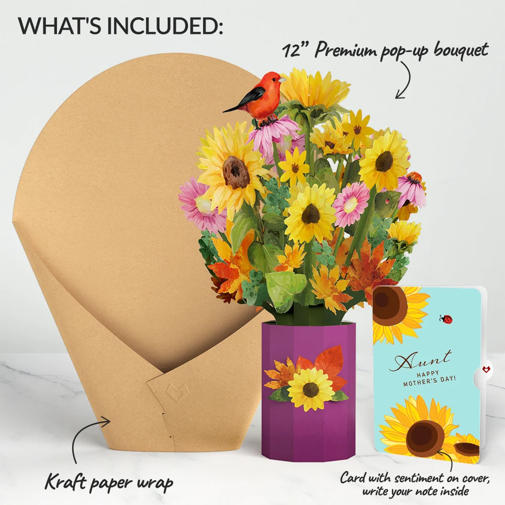 Lovepop Golden Sunflower Mother’s Day Bouquet and Sentiment Set for Aunt Vase - Image 2
