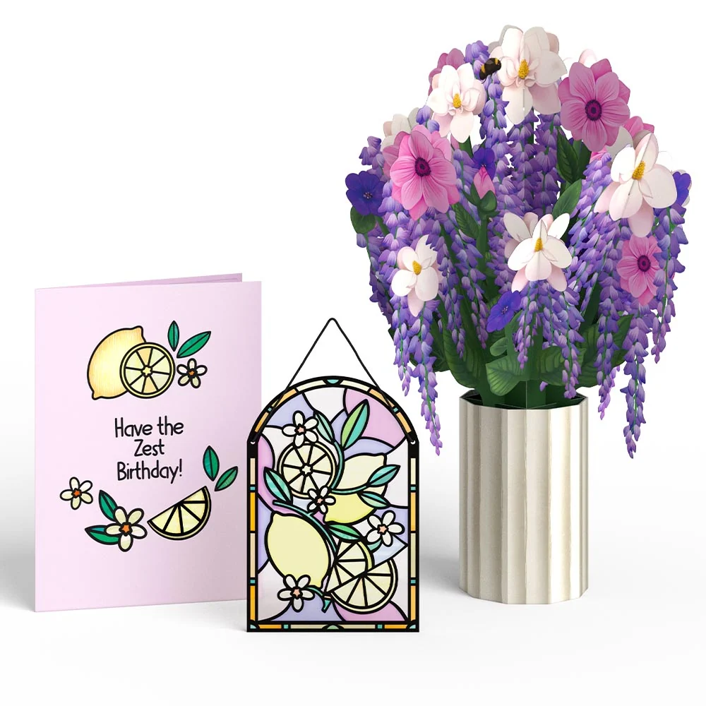 Lovepop Have The Zest Birthday Suncatcher Card & Pop-Up Bouquet Bundle