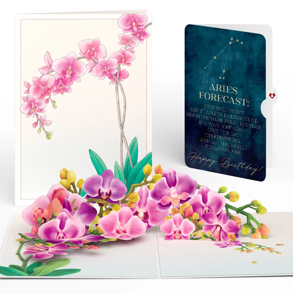 Lovepop Watercolor Orchid Birthday Pop-Up Card and Aries Zodiac Sentiment Set