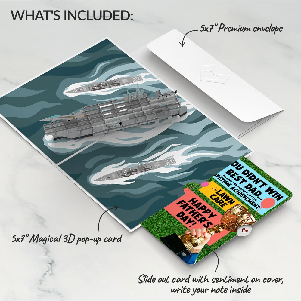 Lovepop U.S. Aircraft Carrier Father's Day Pop-Up Card and Trophy Lawn Care Sentiment Set - Image 2