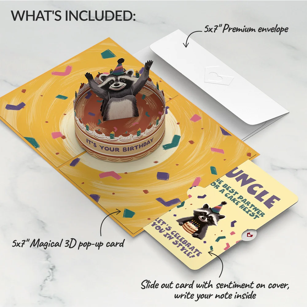 Lovepop Go Feral Raccoon Birthday Pop-Up Card and Sentiment Set for Uncle Candle - Image 2